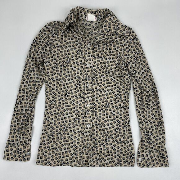 VTG ULTRIANA JCPenny Size 8 Multicolor Geometric Button Down Shirt Blouse Top - Picture 2 of 8